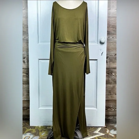 Free People Alyssa Long Sleeve Wrap Dress in Olive size XL - Picture 3 of 13